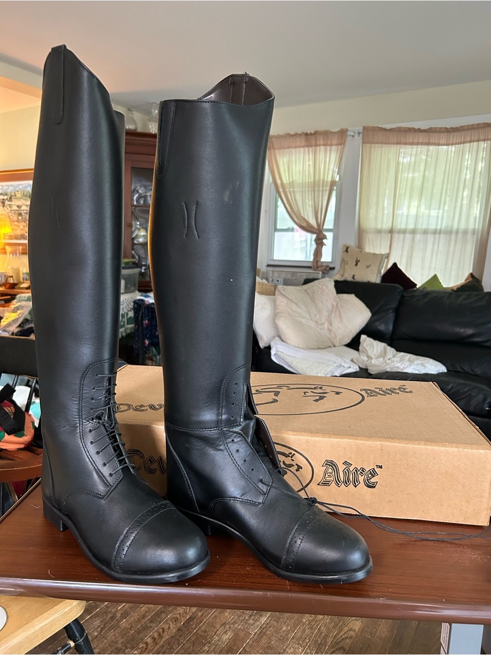 NWT Devon Aire Tall Black Leather Riding Boots, women’s 6.5, pull on, calf 14.75
